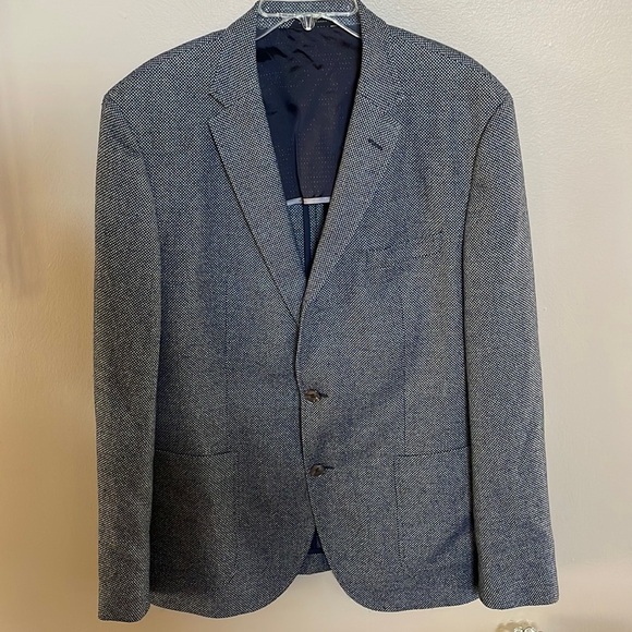 HUGO BOSS men’s wool blend sports coat jacket blue gray micro pattern NWOT 44R - Picture 1 of 17